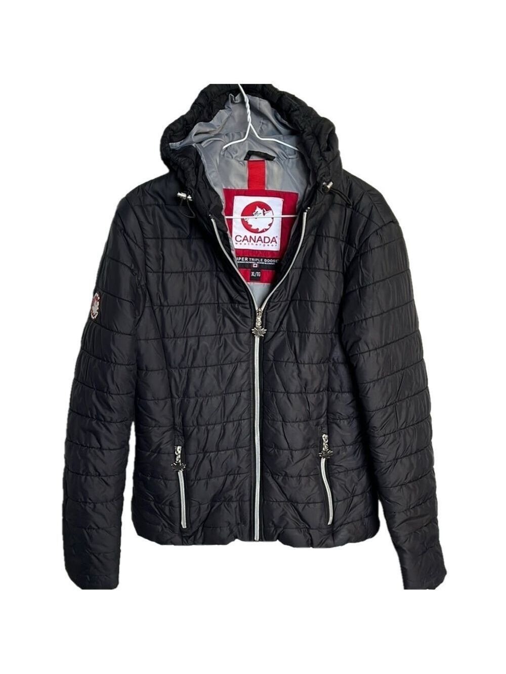 EUC Black lightweight Bomber Jacket with Quilted Design and Hood